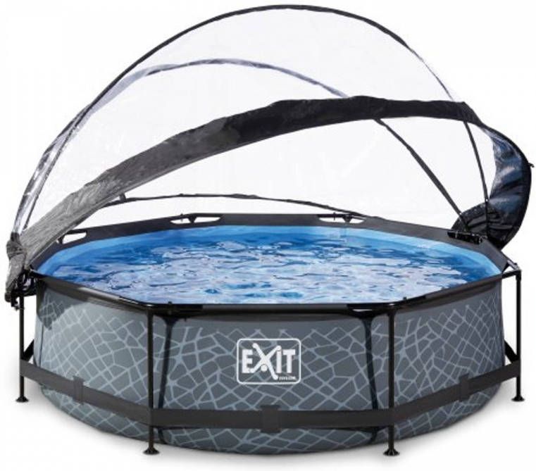 EXIT TOYS EXIT Stone zwembad &#xF8, 300x76cm met overkapping en filterpomp grijs online kopen