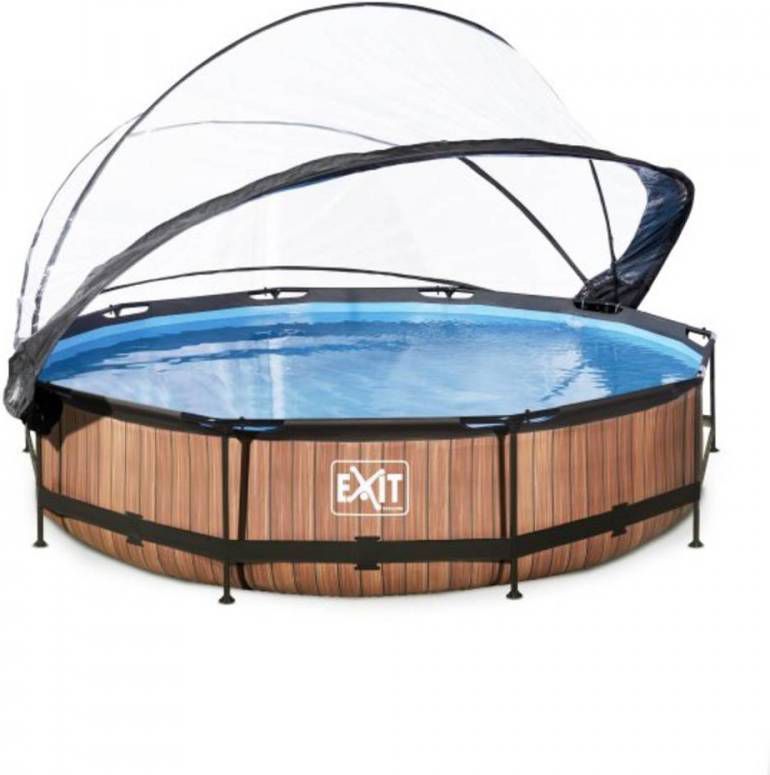 EXIT TOYS EXIT Wood zwembad &#xF8, 360x76cm met overkapping en filterpomp bruin online kopen