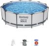 Bestway Steel Pro Max Opzetzwembad Inclusief Filterpomp En Zwembadtrap 366x100 Cm Rond online kopen