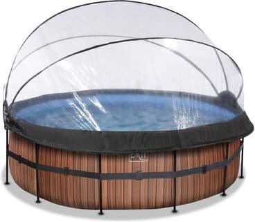 EXIT Toys Exit Wood Zwembad ø427x122cm Met Zandfilterpomp En Overkapping Bruin online kopen